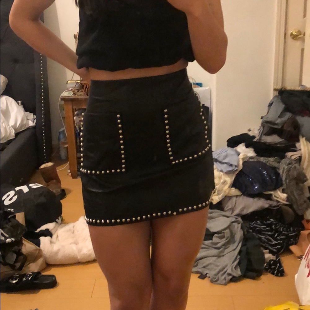 Faux leather studded mini skirt